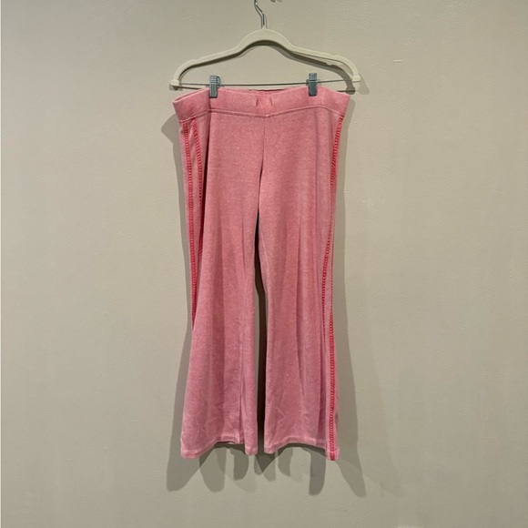 Express Pink Striped Velour Flare Pants - Picture 1 of 3